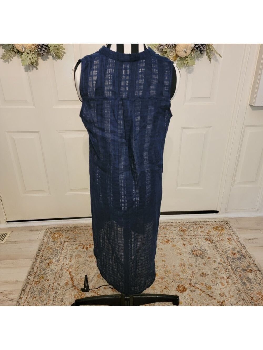 Eileen Fisher XS Linen Sleeveless Tunic Navy Lightweight Layering Dress - Picture 5 of 11